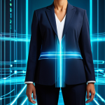 A professional woman, fully clothed in a modest business suit, stands confidently amidst a vibrant, interconnected digital landscape. Abstract data streams flow between glowing holographic representations of various digital platforms like shopping apps, streaming services, and fitness trackers, all converging around her, symbolizing cross-domain knowledge transfer and the discovery of hidden user needs. Perfect anatomy, correct proportions, natural pose, well-formed hands, proper finger count, natural body proportions. High-tech, futuristic, professional photography, soft studio lighting, ultra-detailed, safe for work, appropriate content, family-friendly.
