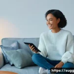 Home 21 AI 추천 시스템의 장단점 분석 - A young woman, dressed in a stylish yet modest everyday outfit (e.g., a comfortable sweater and jean...