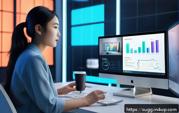 추천 시스템의 예측 정확도 향상 기술 - A futuristic digital interface showing a hybrid recommendation system combining collaborative filter...