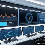 Home 23 AI 추천 시스템의 추천 품질 평가 기준 - A high-tech control room with multiple large digital screens displaying complex recommendation syste...